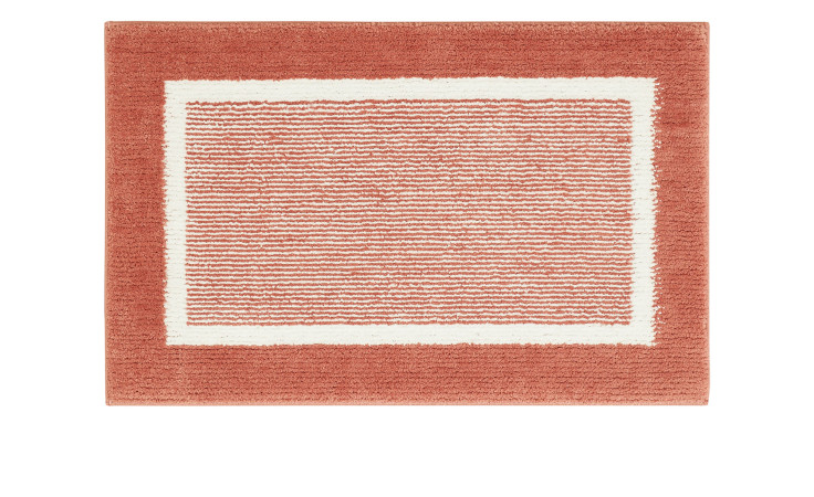 Andiamo Badematte Maui: Quadratischer Rostteppich, 40x60 cm, Synthetikfaser, weiße Bordüre, horizontale weiße Mittellinien.