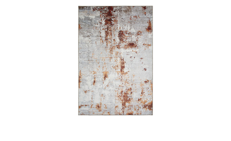 Teppich Lago 160 x 230 cm mit abstraktem Muster in Grau, Weiß und Rost auf weißem Hintergrund.