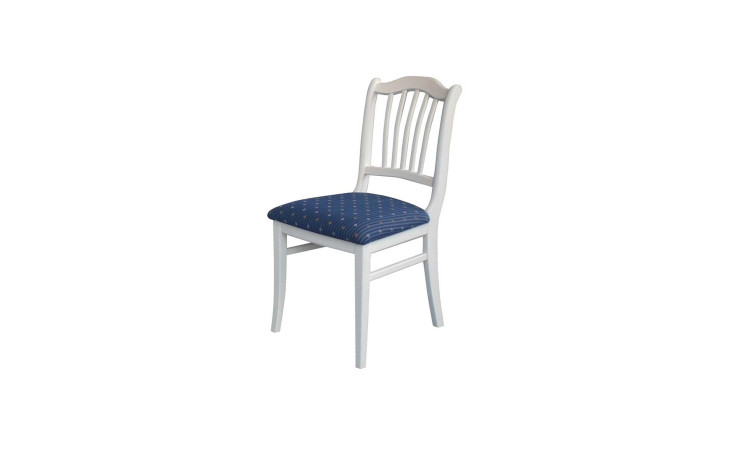 Stuhl Gela, in der Farbe Reinweiss, Sitzbezug blau gemustertes Flachgewebe