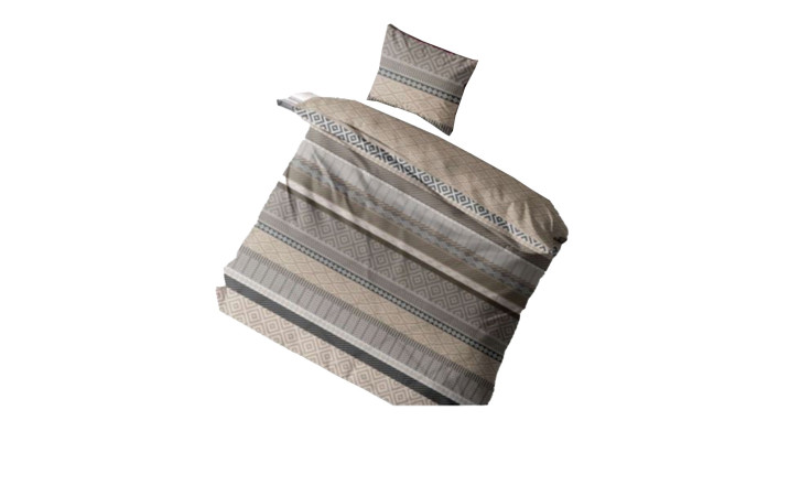 Casa Nova Flanell-Bettwäsche 135 x 200 cm in Beige-Grau mit Kissenbezug, geometrische Streifen auf Weiß.