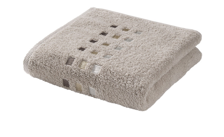 Casa Nova Frottee-Handtuch Quattri 50 x 100 cm, beige mit quadratischem Muster, auf weißem Hintergrund.