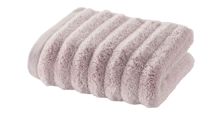 Gefaltetes Gästetuch Enjoy 30 x 50 cm Gästehandtuch in hellrosa, gerippt, auf weißem Grund.