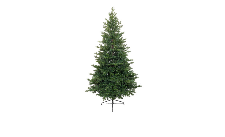 Tannenbaum 180 cm aus Kunststoff in grün mit einem schwarzen Fuß.