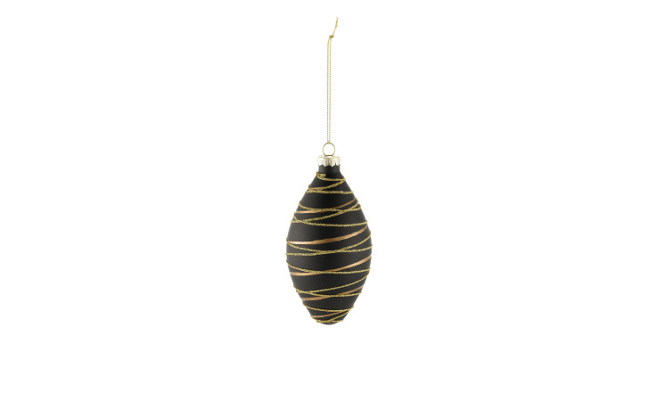 Glas-Zapfen 12 cm in schwarz mit einer goldenen Absetzung in matt und Glitzer.