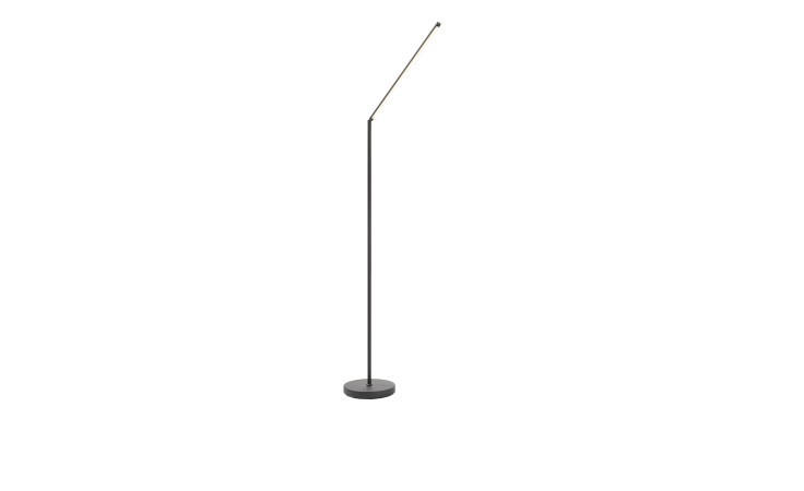 Die LED-Stehleuchte Tower 110 cm ist eine minimalistische Stehleuchte in Schwarz Metall mit einem schlanken Ständer und einem abgewinkelten Lichtarm.