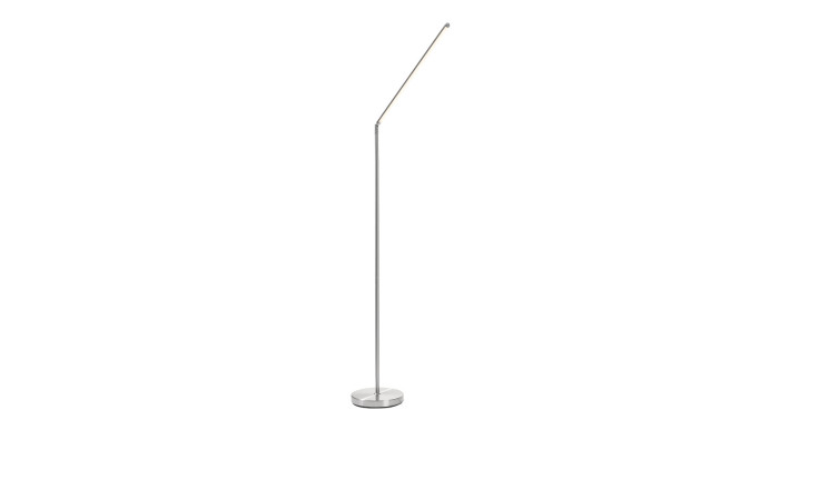 Moderne, schlanke LED-Stehleuchte Tower 110 cm in silberfarbenem Metall mit schrägem Arm, rundem Sockel & Leuchtmittel inkl.