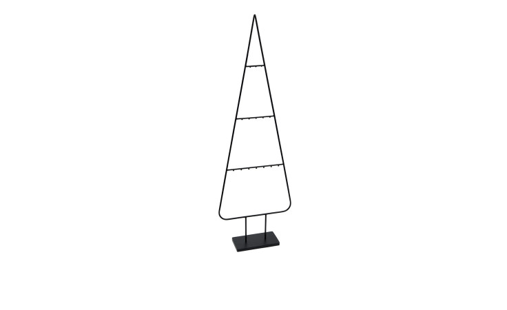 Tannenbaum 150 cm minimalistischer Metalldraht-Weihnachtsbaum mit vier Etagen, auf einem schwarzen rechteckigen Sockel, vor weißem Hintergrund.