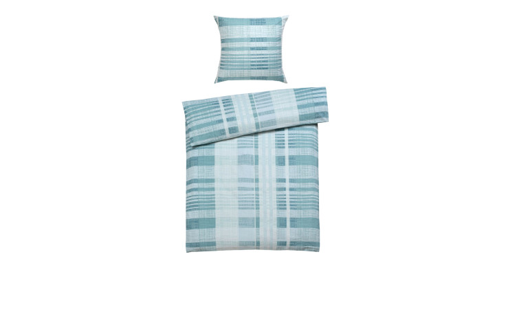 Flanell-Bettwäsche 135 x 200 cm in Blau-Weiß-Karo mit Kissenbezug und Decke auf weißem Hintergrund.