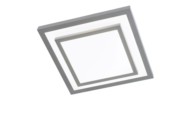 Die LED-Deckenleuchte Clipper III 37,5 cm hat ein modernes quadratisches Design mit zwei grauen Rahmen und einer weiß beleuchteten Mitte.