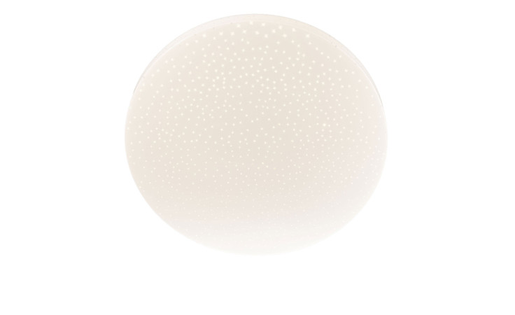 Die LED-Deckenleuchte Clean Star 26 cm aus weißem Kunststoff hat kleine, sternförmige Löcher auf weißem Grund.