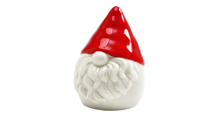 Deko-Weihnachtsmann 11 cm mit rotem Hut und weißem Bart, rückwärts auf weißem Hintergrund.