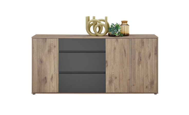 Sideboard Nancy, in der Farbausführung Viking Oak mit grau, Frontansicht