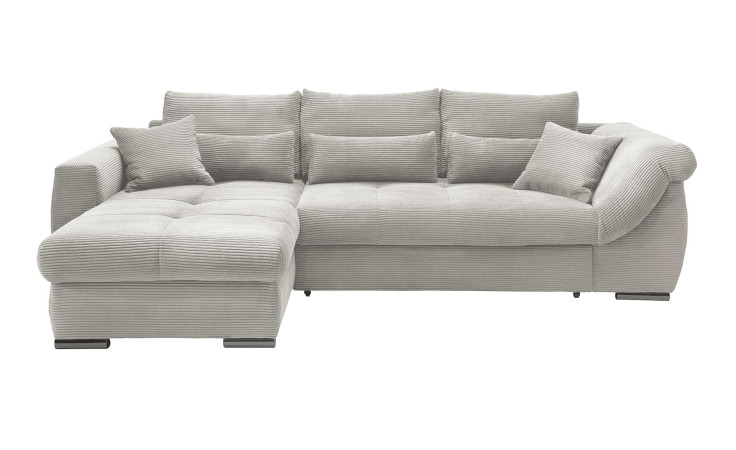 Wohnlandschaft Folkestone mit Cord-Stoff in silber bezogen, Ottomane links, mit 8 Kissen