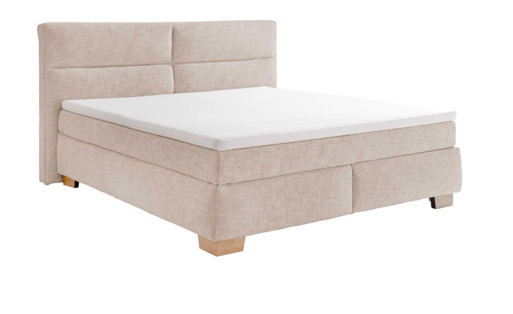Boxspringbett Cordoba in Ivory, mit Holzfüßen