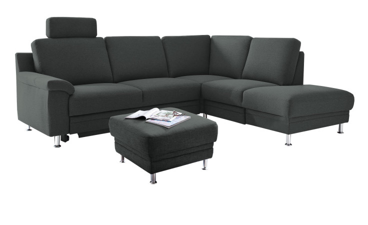 Komfort-Ecksofa LASCONDO Riva, in der Farbausführung Stone, mit einem Hocker