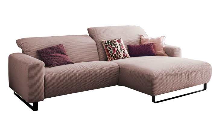 Komfort-Wohnlandschaft Lascondo Elwa, in der Farbausführung Rosa, Schrägansicht mit Kissenset
