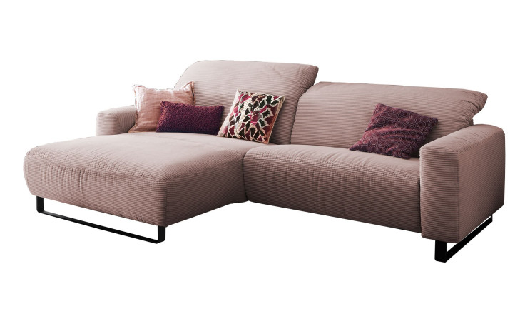 Komfort-Wohnlandschaft Lascondo Elwa, in der Farbausführung Rosa, Schrägansicht mit Kissenset