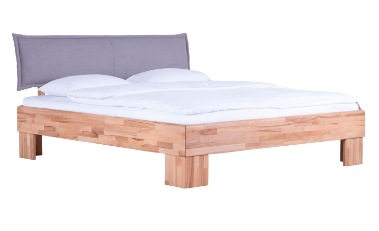 Bett Antwerpen in Kernbuche mit einem Grau glatten Kopfteil