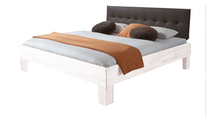 Bett Antwerpen in Weiß mit einem Grau gesteppten Kopfteil