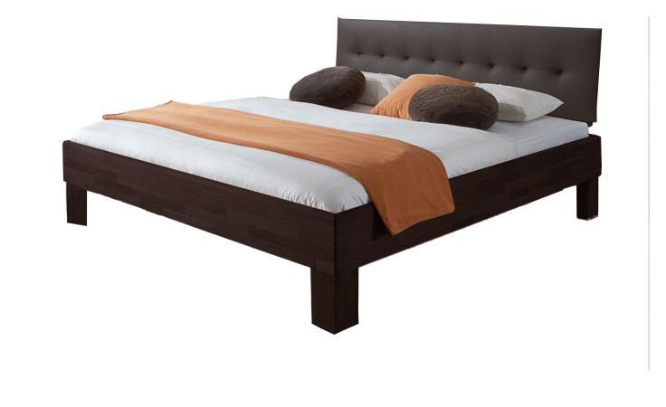 Bett Antwerpen in Wenge mit einem Grau gesteppten Kopfteil