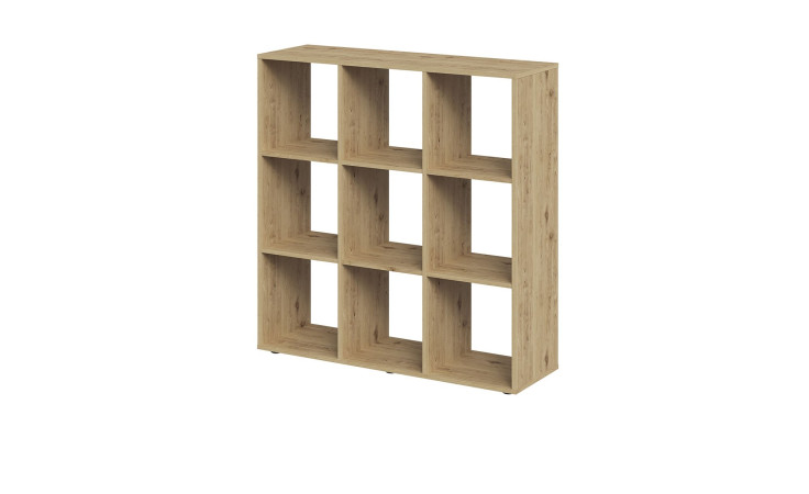 Raumteiler Metro 5 Artisan Eiche – Regal mit neun offenen Fächern in einem 3×3-Raster.