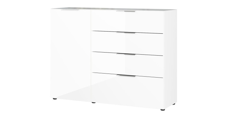 Sideboard Owingen in weiß mit Glasauflagen, 4 Schublade und 1 Tür