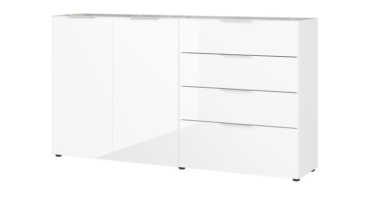 Sideboard Owingen in weiß, mit Glasauflagen, 4 Schubladen und 2 Türen