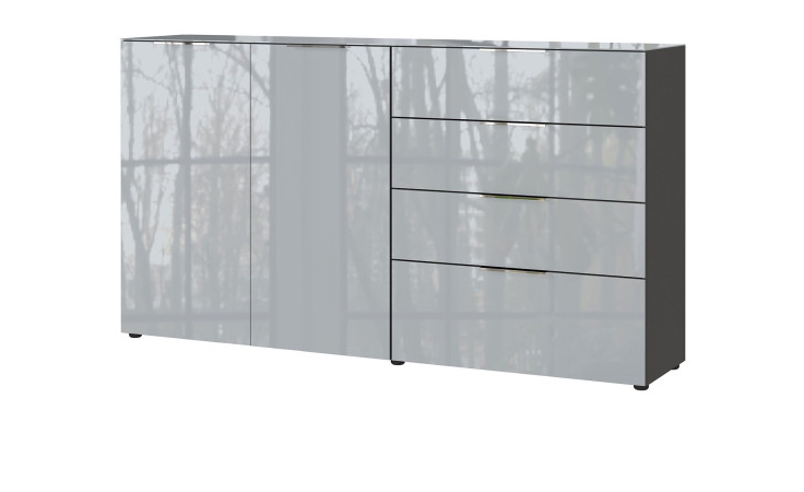 Sideboard Owingen in Silbergrau/Graphit, mit Glasauflagen, 4 Schubladen und 2 Türen