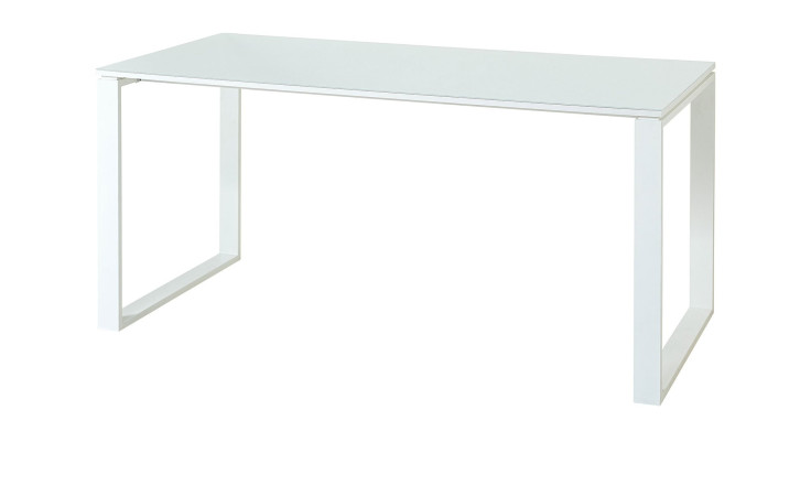 Schreibtisch Madera im Dekor Weiß mit Glasauflage und weißem Metallgestell