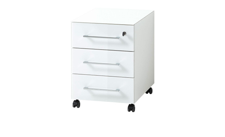 Rollcontainer Madera im Dekor Weiß mit Glasauflage