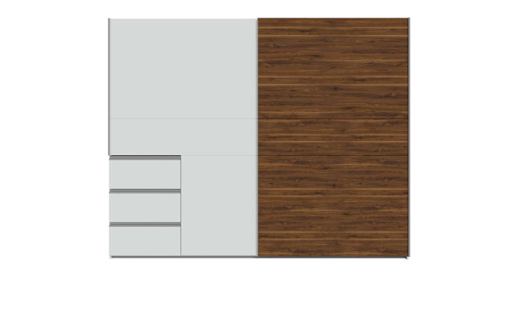 Schwebetürenschrank Willi in der Farbkombi Secret Grey / Bakersfield Walnut, Frontansicht