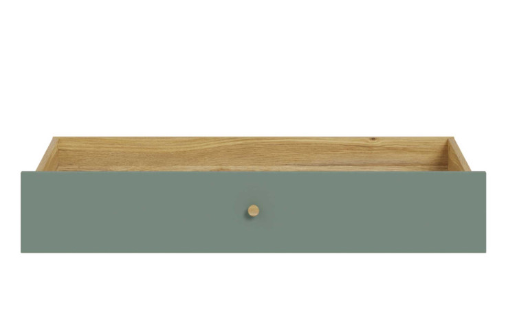 Schubkasten Winston in der Farbausführung Salbeigrün / Mauvella oak, Frontansicht