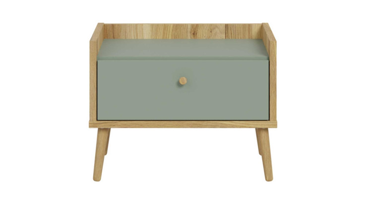 Nachtkonsole Winston in der Farbkombi. Mauvella oak / Salbeigrün, Frontansicht
