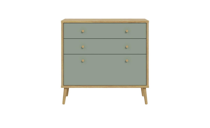 Kommode Winston in der Farbausführung Mauvella oak / Salbeigrün, mit 3 Schubkästen, Frontansicht