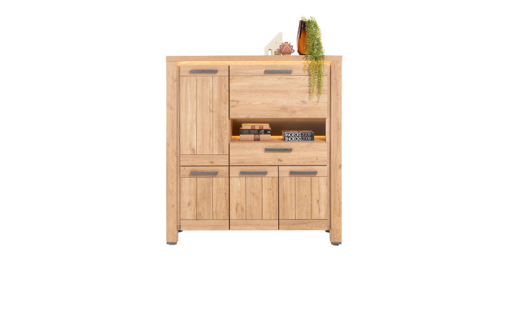 Highboard Delmonte in Eiche mit 4 Türen, inkl. LED Beleuchtung