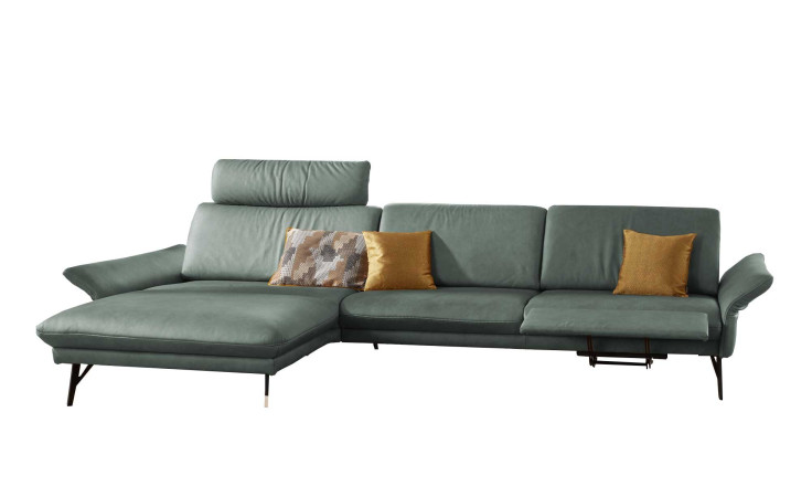 Komfort-Ecksofa 1928 in der Farbausführung grün mit Dekokissen