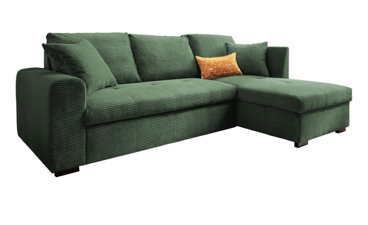 Wohnlandschaft Leon mit Ottomane rechts in wintermoss (dunkelgrün)