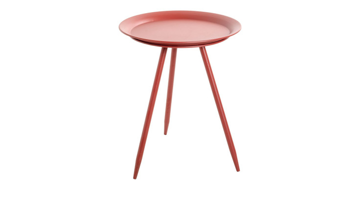 Roter Beistelltisch Hardy 1 mit rundem Tablett und drei schlanken Beinen