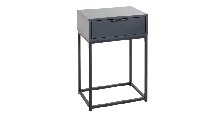 Anthrazitfarbene Konsole Marlena mit einer Schublade und offenem Metallgestell