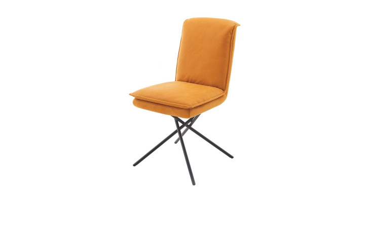 Stuhl Alino mit einem orangefarbenen Lederbezug und einem schwarzen Mikadogestell