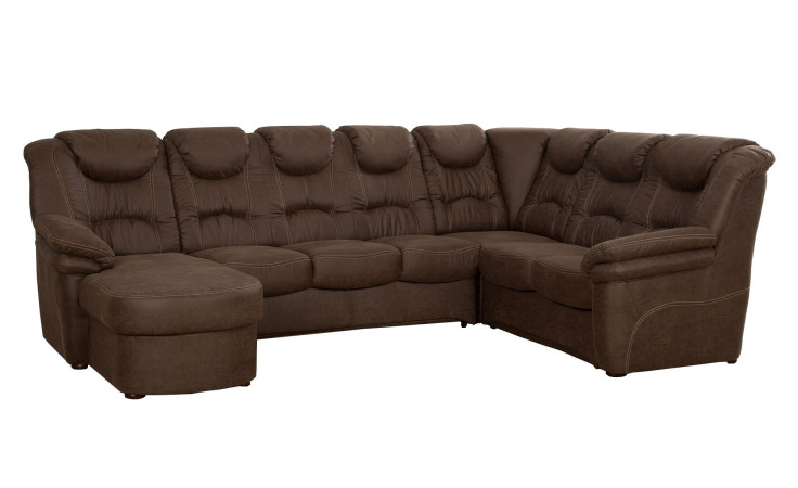 Basis-Wohnlandschaft Rurik in einem braunen Bezugsstoff mit nussbaumfarbigen Füßen.