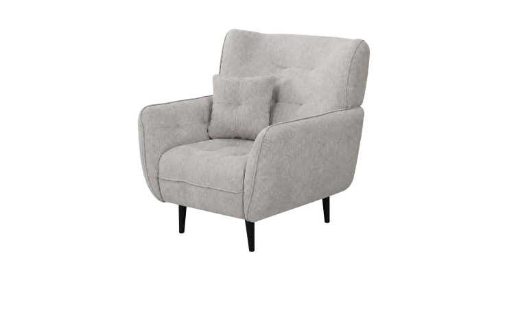 Sessel Nika: hellgrauer Sessel, 100 x 103 x 102 cm, modernes Design mit Kissen und schwarzen Beinen.