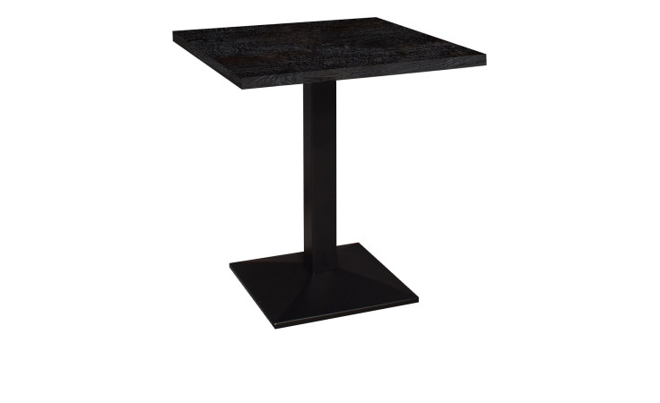 Tisch Biblis-System mit einer Tischplatte in der Farbe Flamed Wood Black und einem schwarzen Gestell.