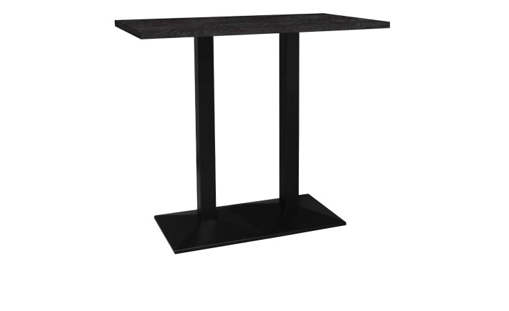 Tisch Biblis-System mit einer Tischplatte in Flamed Wood Black und einem Säulenfuß in schwarz.