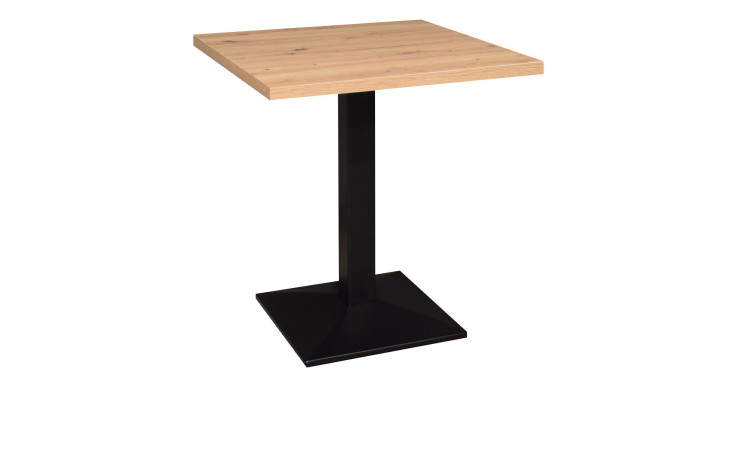 Tisch Biblis-System mit einer Tischplatte in Asteiche und einem Säülenfuß in schwarz.
