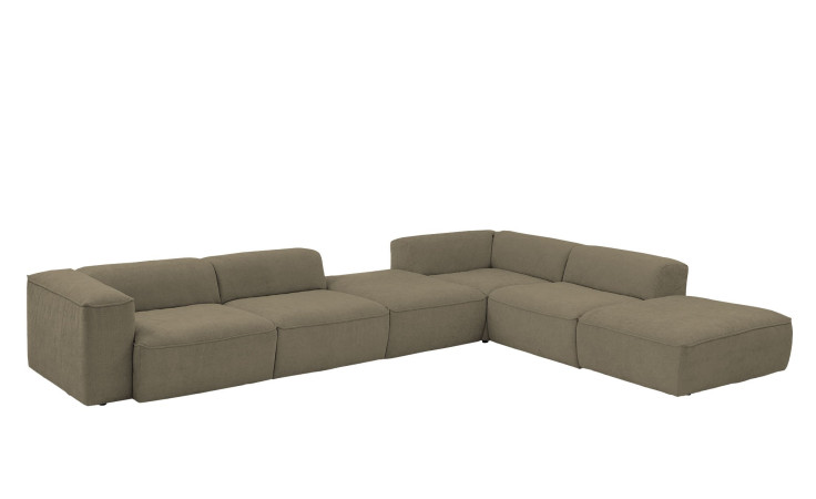 Basis-Ecksofa plano|FORM Toronto, in der Farbausführung Olive, Schrägansicht