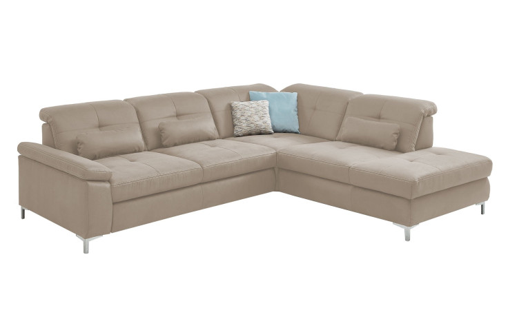 Komfort-Ecksofa plano|FORM Marbella, in der Farbausführung Natur, Schrägansicht mit Kissen