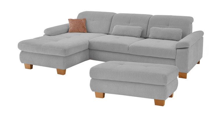 Komfort-Wohnlandschaft plano|FORM Marbella, in der Farbausführung Grey mit dem passenden Hocker
