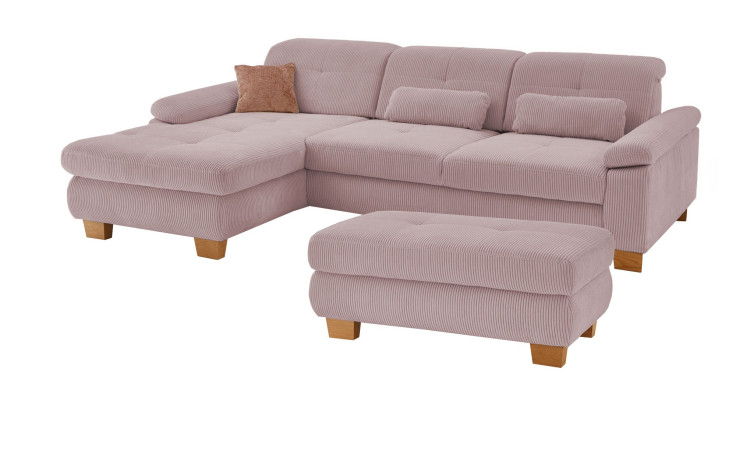 Komfort-Wohnlandschaft plano|FORM Marbella, in der Farbausführung Rose mit dem passenden Hocker