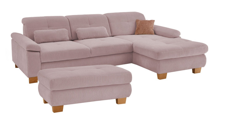 Komfort-Wohnlandschaft plano|FORM Marbella, in der Farbausführung Rose mit dem passenden Hocker